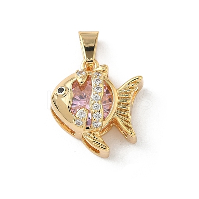 Brass Micro Pave Cubic Zirconia Fish Charms KK-Z136-49G-02-1