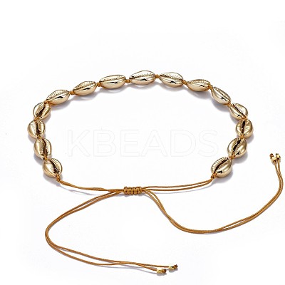 Cowrie Shell Beads Necklaces with Nylon Thread Cord and Brass Beads NJEW-JN02406-1
