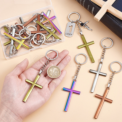 16Pcs 4 Colors Alloy Cross Charm Keychains KEYC-PH01546-1