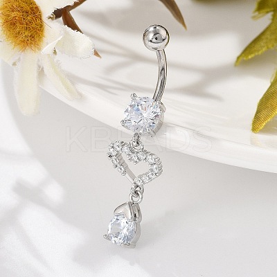 Alloy Crystal Rhinestone Dangle Curved Barbell Belly Rings LS-AJEW-R007-04P-01-1