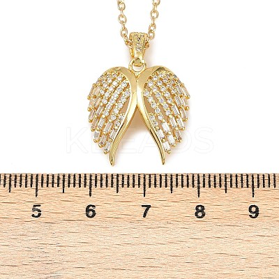 Brass Micro Pave Clear Cubic Zirconia Angel Wings Pendant Necklaces NJEW-Z088-02G-1