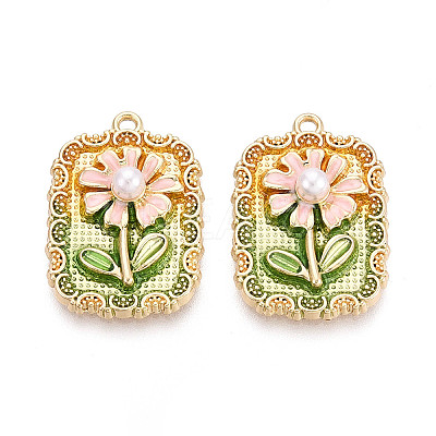 Rack Plating Alloy Enamel and ABS Imitation Pearl Pendants ENAM-T024-82A-G-1
