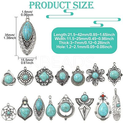 15Pcs 15 Styles Synthetic Turquoise Pendants FIND-CJ0004-26-1