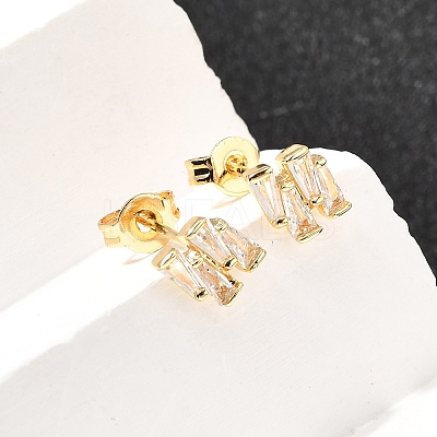 Nuggets Brass Micro Pave Clear Cubic Zirconia Stud Earrings EJEW-A135-16G-1
