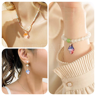28Pcs 14 Colors Leaf Shape Handmade Lampwork Pendants PALLOY-TA00160-1