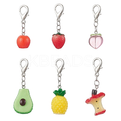 6Pcs Fruits Resin Pendant Decoration HJEW-JM03814-1