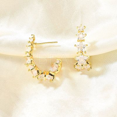 Star Brass Micro Pave Clear Cubic Zirconia Stud Earrings EJEW-R018-02G-1