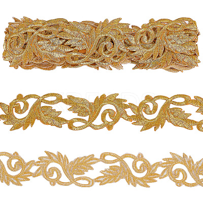 3.8M Ethnic Style Iron on/Sew on Embroidery Flower Polyester Lace Trim Ribbon OCOR-WH0070-121B-1