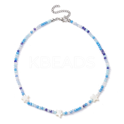 2Pcs 2 Color Glass & Natural Shell Star Beaded Necklaces Set NJEW-JN04646-01-1