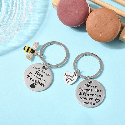1Pc Teacher's Day Gift 201 Stainless Steel Word Thank You Keychains KEYC-FS0001-08-1