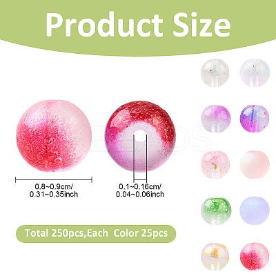 250Pcs 10 Colors Frosted Spray Painted Glass Beads GLAA-YW0005-42-1
