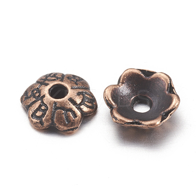 6-Petal Tibetan Style Alloy Flower Bead Caps TIBE-S220-R-NR-1