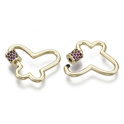 Brass Micro Pave Cubic Zirconia Screw Carabiner Lock Charms KK-R136-071C-NF-1