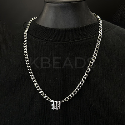 304 Stainless Steel Initial Pendant Cuban Link Chain Necklaces FS-WGB15F2-26-1