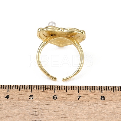 Brass Floral White Enamel Flower Cuff Rings RJEW-C139-18B-G-1