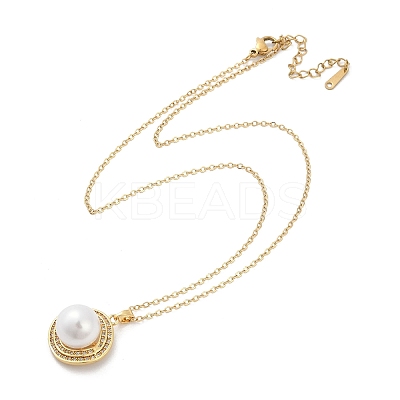 Half Round Brass Micro Pave Cubic Zirconia Pendant Neckalces for Women NJEW-C076-07G-1