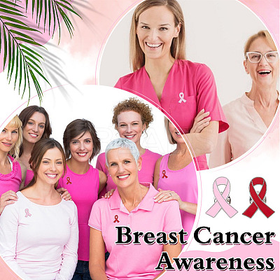 40Pcs 2 Colors AIDS/Breast Cancer Awareness Ribbon Enamel Pins JEWB-ME0001-23-1