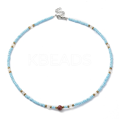 Dyed Natural Agate & Red Jasper & Seed Beaded Necklace NJEW-JN04349-1