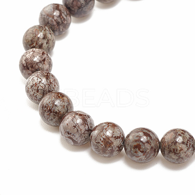 Natural Snowflake Obsidian Round Beaded Stretch Bracelet with Bullet Shape Charm BJEW-JB08310-04-1