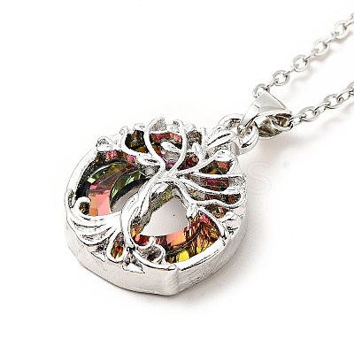 Colorful Glass Donut with Tree of Life Pendant Necklace LS-NJEW-J008-01B-P-1