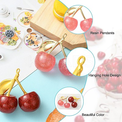 2Pcs 2 Colors Cherry Transparent Resin Pendnats RESI-CJ0004-59-1