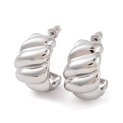 Twist C-Shaped Brass Half Hoop Stud Earrings for Women EJEW-G391-17P-1