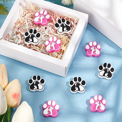 10Pcs 2 Colors Paw Print Food Grade Eco-Friendly Silicone Beads SIL-GO0001-07-1