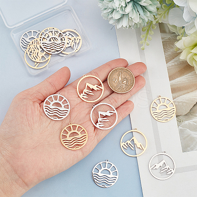 16Pcs 4 Style 201 Stainless Steel Pendants STAS-DC0012-18-1