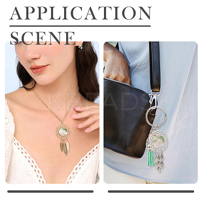 DIY Blank Dome Woven Net/Web with Feather Alloy Pendant Making Kits DIY-TA0011-22-1