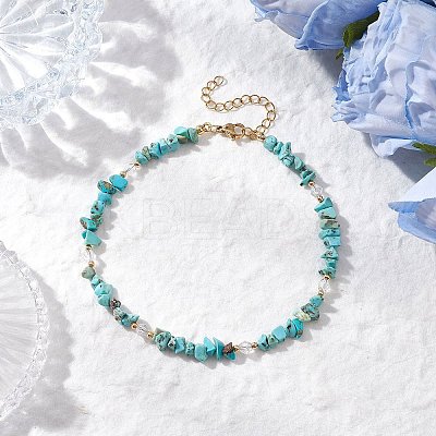 Dyed Natural Howlite Chip & Glass Beaded Anklets AJEW-AN00682-03-1