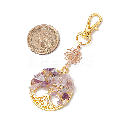 Natural Amethyst Chips Beads & Alloy Tree of Life Pendant Decorations HJEW-JM03129-01-1
