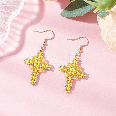 304 Stainless Steel Glass Seeds Cross Dangle Earrings EJEW-MZ00506-05-1