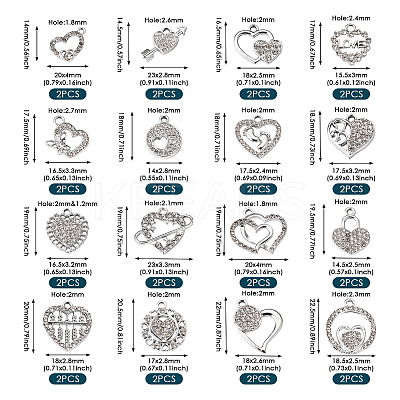 32PCS 16 Style Alloy Rhinestone Pendants ALRI-TA0001-16-1