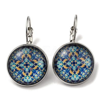 Flower Glass Leverback Earrings with Brass Earring Pins EJEW-Q798-01M-1