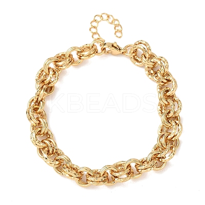 Hammered 304 Stainless Steel Double Ring Link Chains Bracelets for Women BJEW-G780-06G-01-1