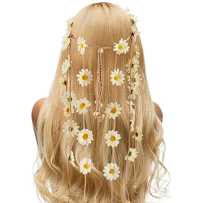 2Pcs Cloth Sunflower Hippie Headband Floral Crown OHAR-CP0001-16-1