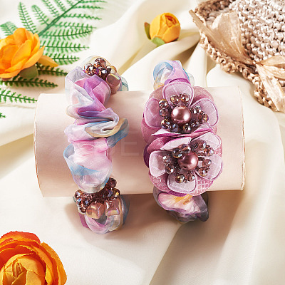 2Pcs 2 Colors Chic Solid Color French Satin Pigtail Hair Tie for Elegant Hairstyles OHAR-TA0001-10B-1