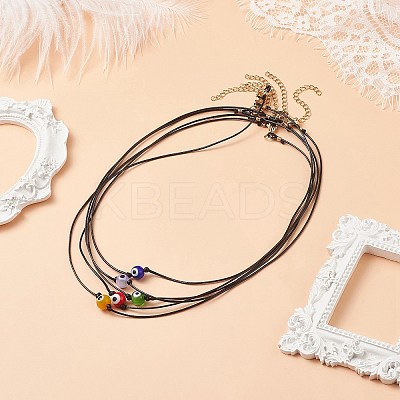 5Pcs 5 Color Lampwork Evil Eye Round Beaded Pendant Necklaces Set with Waxed Polyester Cord for Women NJEW-JN04024-1