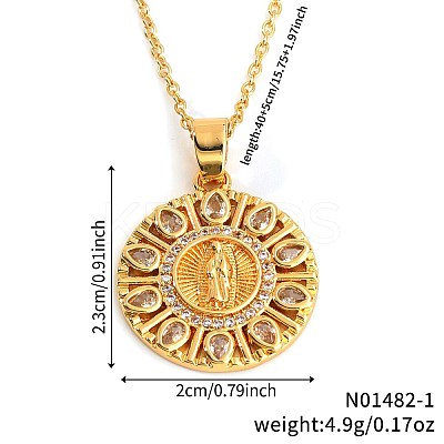 Vintage Brass Pave Cubic Zirconia Hollow Round Religion Virgin Mary Pendant Necklaces for Women EZ3168-1-1