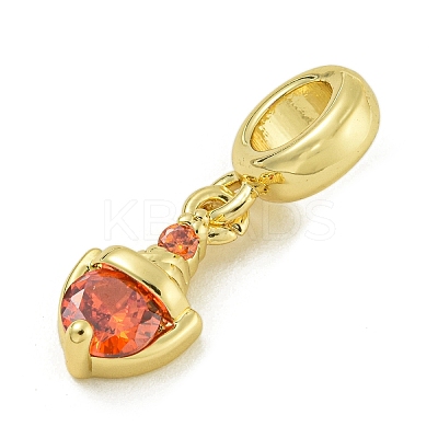 Rack Plating Brass Pave Cubic Zirconia Shield European Dangle Charms KK-Z067-44G-02-1