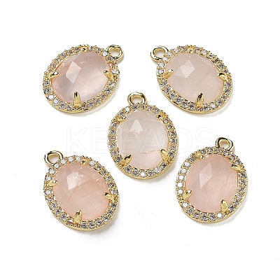 Natural Rose Quartz Faceted Oval Pendants G-I375-02G-10-1