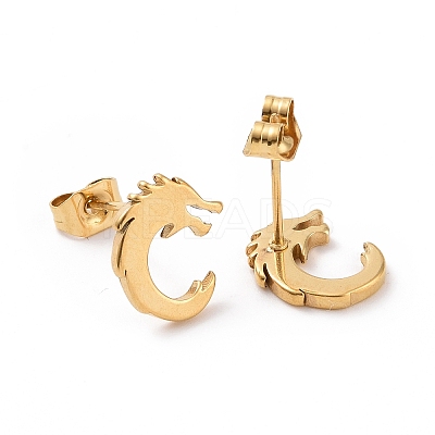 304 Stainless Steel Tiny Dragon Stud Earrings for Men Women EJEW-G318-07G-1