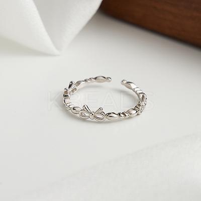 Rhodium Plated Bowknot 925 Sterling Silver Open Cuff Rings for Women STER-P065-19P-1
