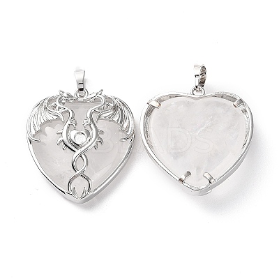 Natural Quartz Crystal Heart Pendant Rhinestone Settings G-K339-01P-05-1