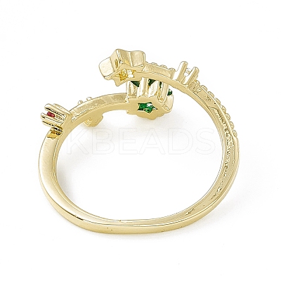 Colorful Cubic Zirconia Double Star Open Cuff Ring RJEW-F129-07G-1