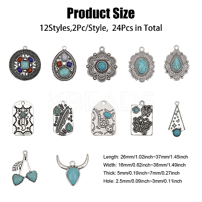 24Pcs 12 Style Synthetic Turquoise Pendants FIND-CA0008-21-1