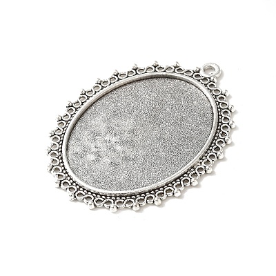 Tibetan Style Antique Silver Alloy Flat Oval Pendant Cabochon Settings TIBEP-M022-40AS-1