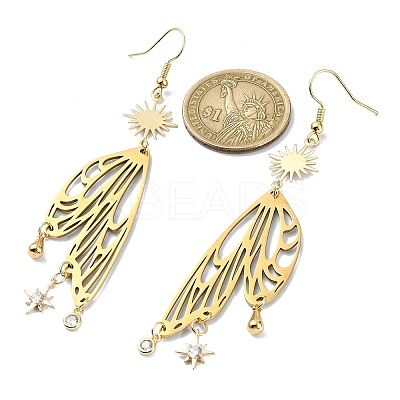 Sun & Butterfly Brass Chandelier Earrings EJEW-TA00360-1