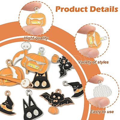 10Pcs 10 Styles Halloween Theme Alloy Enamel Pendants ENAM-FS0003-84-1