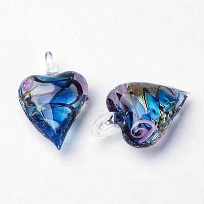 Handmade Gold Sand Heart Lampwork Pendants LAMP-R106-M3-B-1